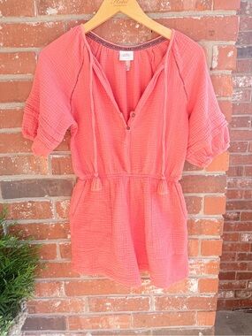 Knox Rose Coral Textured Gauze One Piece Shorts Jumper